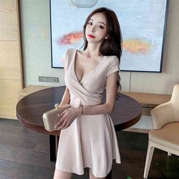 Summer sexy deep v waist cover belly dress topless Sleeveless Office Lady Polyester Sheath Solid 210416