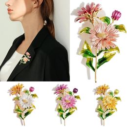 Trendy Enamel Chrysanthemum Daisy Flower Shape Brooch Pins for Women Girls Luxury Party Metal Pins Fashion Jewellery
