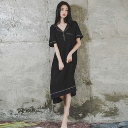 Women Cotton Sleepwear Large Sizes Short Sleeve Long Skirt Night Dresses Plus Size Nightgowns Loose Nightdress Home Clothes 210924