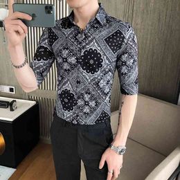 Summer Slim Shirts Men Luxury Print Social Streetwear Shirts Short Sleeve Business Formal Dress Shirts Camisa Masculina 210527