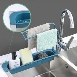 Telescopic Sink Rack Home Kitchen Sinks Organiser Soap Sponge Holder Sink Adjustment Sink Shelf Kitchen Storage Accessories 211215