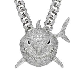 Iced Out Large Size 6IX9INE Shark Pendant 2Colors AAA Zircon Necklace For Men Women Gifts Fashion Hip hop Jewelry X0707