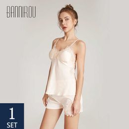 BANNIROU Sexy Pyjamas For Women Lace Pyjama Set Silk Pyjamas Women's Sleepwear Home Clothes Summer Dropshipping Q0706