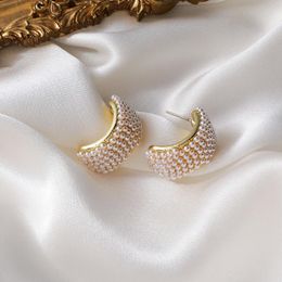 Hoop & Huggie Korean Full Simulated Pearl Circle Open Earrings Unique Twisted C Shape For Women Wedding Bridal Jewelry Gifts