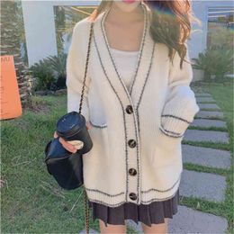 Shiny Lurex Knitted Cardigan Women Korean Fashion Loose Glitter Sweater Autumn Winter College Style Warm Tricot Outwear 210419