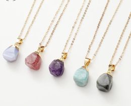 Pendants Drop Delivery 2021 Natural Square Crystal Pastel Druzy Pendant Necklaces Healing Point Gemstone Original Real Stone Style Gold Edged