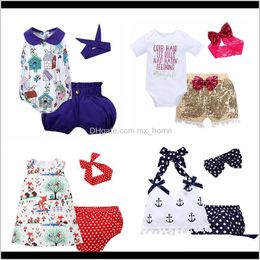 Baby Kids Maternity Drop Delivery 2021 Threepiece Clothing Sets Baby Rompers Children Jumpsuits For Boys Girls Pants Shorts Hairbands Hats To