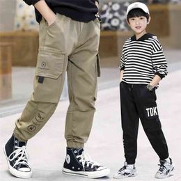 Summer Baby Boys Pants Korean Letter Sport Trousers Teenage Thin Clothes Casual Khaki/black Kids Cargo Pant 4 8 12 14 15Year 210622