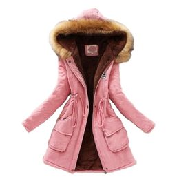 size 16 women clothing UK - Fashion Parka Coat Women Plus Size Long Sleeve Thick Warmth Clothing Autumn Winter 16 Colors Hooded Cotton Jacket JD598 220106