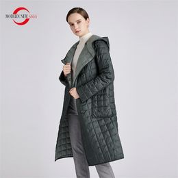 MODERN SAGA Women Coat Autumn Thin Cotton Padded Spring Long Jacket Hooded Parka Woman Quilted One Size 210923