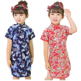 Cotton Baby Girl Wedding Dress Butterfly Children Chi-Pao Spring Festival Cheongsam Costume Girls Clothes Party Qipao Slim Dress 210413