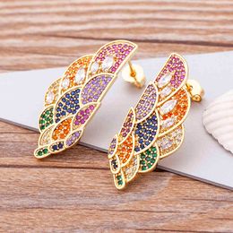 2021 Luxury Rainbow Rhinestone Wings Zircon Fashion Stud Earrings Women Charm Romantic Bridal Wedding Jewelry Gifts