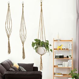 90-122cm Flower Pot Hanging Basket Handmade Macrame Knotted Rope Net Plant Hanger Tray For Wedding Home Garden Wall Decor Planters & Po Pots