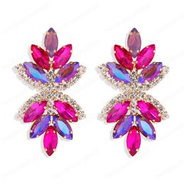 Statement Multilayer Colorful Rhinestone Flower Dangle Earrings For Women Trendy Crystal Jewelry Wedding Gift