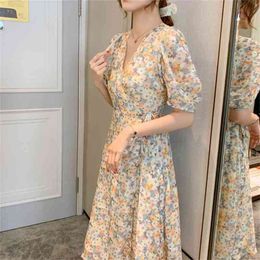 Summer clothes Fashion Little Daisy Floral short sleeve Chiffon dress Women Chic Korean dresses ladies 210507