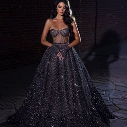 Sweetheart Sequin Evening Dress See Thru Sparkle Prom Gowns A Line Sleeveless Formal Party Wear Second Reception Dresses