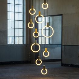 Modern Creative Round Ring Golden Acrylic Pendant Lamps Nordic Interior Lighting Living Room Bedroom Kitchen Dining Chandelier