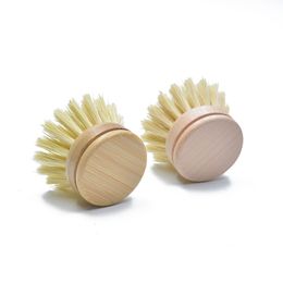 Kitchen Cleaning Brush Wooden Sisal Beech Bamboo Head Dishwashing Brushes Household Clean Tool