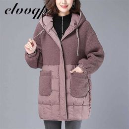 M-5XL Autumn Parkas Jackets Female Women Plus Size Lamb Teddy Splicing Hooded Coats Cotton Winter Jacket Womens Outwear Coat 211013