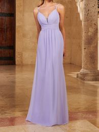 Lilac Bridesmaid Dress Chiffon Spaghetti Floor Length Wedding Party Dresses