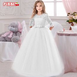 PLBBFZ Christmas Girl Flower Long Sleeve Dress For Wedding Vestidos Kids First Communion Dress Pageant Ball Gown Q0716