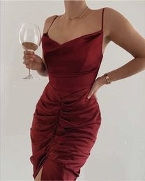 Women Sexy Fashion Burgundy Party Dress Elegant Celebrity Satin Prom Cocktail Bodycon 210527