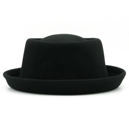 100% Wool Felt Pork Pie Hat Women Men Fedora Curved Brim Crushable Woolen Hats