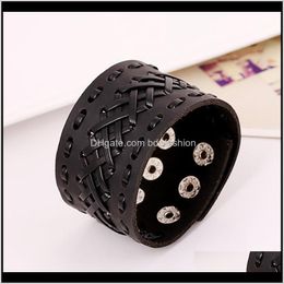 Charm Bracelets Jewellery Arrival Genuine Bracelet Wristband Mens Wide Leather With Snap Button For Men Women Jewellery Gifts1 Drop Delivery 2021