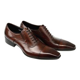 Men's Shoes Polished Cowhide Gentleman Leather Dress Shoes Men Brown Lace-up British Type Pointed Toe Men's Business
