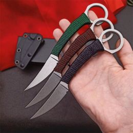 On Sale!! Straight Knife D2 Stone Wash Blade Full Tang Necklace cord Handle Fixed Blade Knives With Kydex