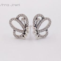 Authentic 100% 925 Sterling Silver Pandora Butterfly Outlines Stud Earrings With Clear Cz Fits European 297912CZ