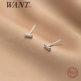 WANTME Genuine 925 Sterling Silver Minimalism Bead Mini Small Stud Earrings for Women Daily Life Office Charming Jewelry Gift 210507