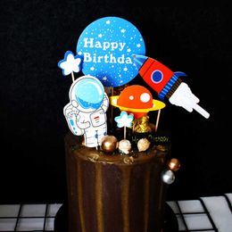 Outer Space party Birthday decorations boys Astronaut rocket ballon Galaxy star moon balloons cake topper tag kids Favours party Y0730
