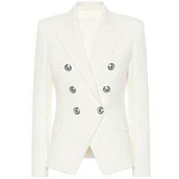 HIGH STREET Classic Designer Blazer Women's Double Breasted Metal Lion Silver Buttons Pique Blazer Jacket 210330