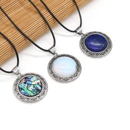 Pendant Necklaces Natural Stone Necklace Retro Crystal Agates Turquoises Amethysts Jades Charm Wax Thread For Women Jewellery