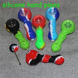 Silicone Smoking Pipe Dab Rigs FDA Silicon Hand Pipes with glass bowl bongs Tobacco Dry Herb Vaporizer Pen