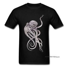 Retro Black T-shirt Men Elegant Octopus Print T Shirt Steampunk Tops Tees Personalized Short Sleeve TShirt Father Day Gift Cloth 210629