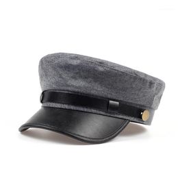 womens beret cap Canada - Berets Cap Hat Female Winter Hats For Women Men Ladies Army Pu Leather Visor Gray Sailor Bone Male