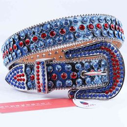 Goth Belts For Men Male Rhinestone Studded Belt High Quality Leather Waist Belt Diamonds Removable Buckle Ceinture Femme Luxe AA220312