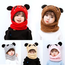 panda scarves Australia - Winter Kids Hat Home Textile Cartoon Panda Baby Hats With Ear Thicken Velvet Plush Children Cap Beanie Scarf Cute Full Cover Earflap Hood Caps WY1625