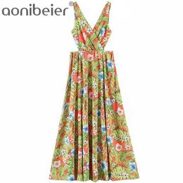 Boho Summer Beach Long Maxi Dress Sleeveless Cut Out High Waist Deep V Women Ankle Length Casual 210604