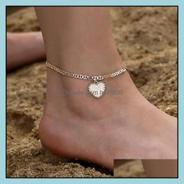 14k gold anklet with initial Canada - Anklets Jewelry Heart Initials Ankle Bracelet 14K Gold Plated Letter Anklet Barefoot Beach Aessories Leg Bracelets Drop Delivery 2021 81Brc