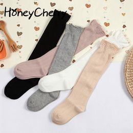 Striped Cute Socks Bow Straight Children Cotton Are High Tube Baby Stockings Knee long socks(have 5 pairs) 210515