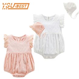 Girls Baby Romper Princess Girl Clothes Summer Cotton Lace Rompers + Hats for borns Clothing Infant Jumpsuit 210429