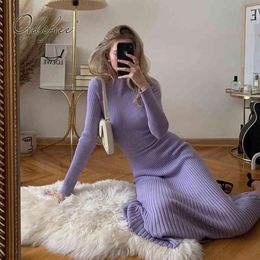 Autumn Women Knitted Backless Sexy Bodycon Long Sweater Dress 210415