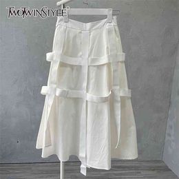 White Casual Skirt For Women High Waist Patchwork Minimalist Skirts Female Fashion Clothing Style Spring 210521