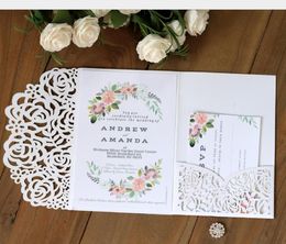 2021 Blush Blush Pink Laser Cut Treifold Свадебное Приглашение с RSVP Card, 20 + Цвет Настраиваемый Детский Душ Приглашает, Бесплатно погружен на DHL