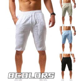 Summer 8 Colors S-4XL New Men's Casual Sports Cotton and Linen Loose Comfortable Fashion Shorts Jogging Pants X0705