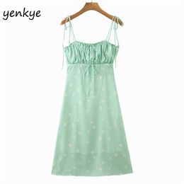 Green Floral Print Leopard Sling Dress Women Sleeveless A-line Satin Chiffon Summer Romantic Night Out Party Sexy 210514