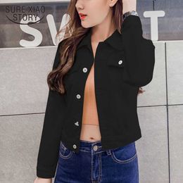 Solid Denim Jacket Women Short Overcoat Ladies Jackets Tops Long Sleeve Casual Slim White Black Jeans Top For Women 4866 50 210527